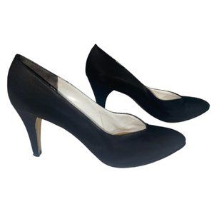 1970s Black Vintage Yves Saint Laurent Silk and Leather Pumps, Heels Size 9